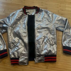 Silver Bomber Jacket with Red & Navy Trim